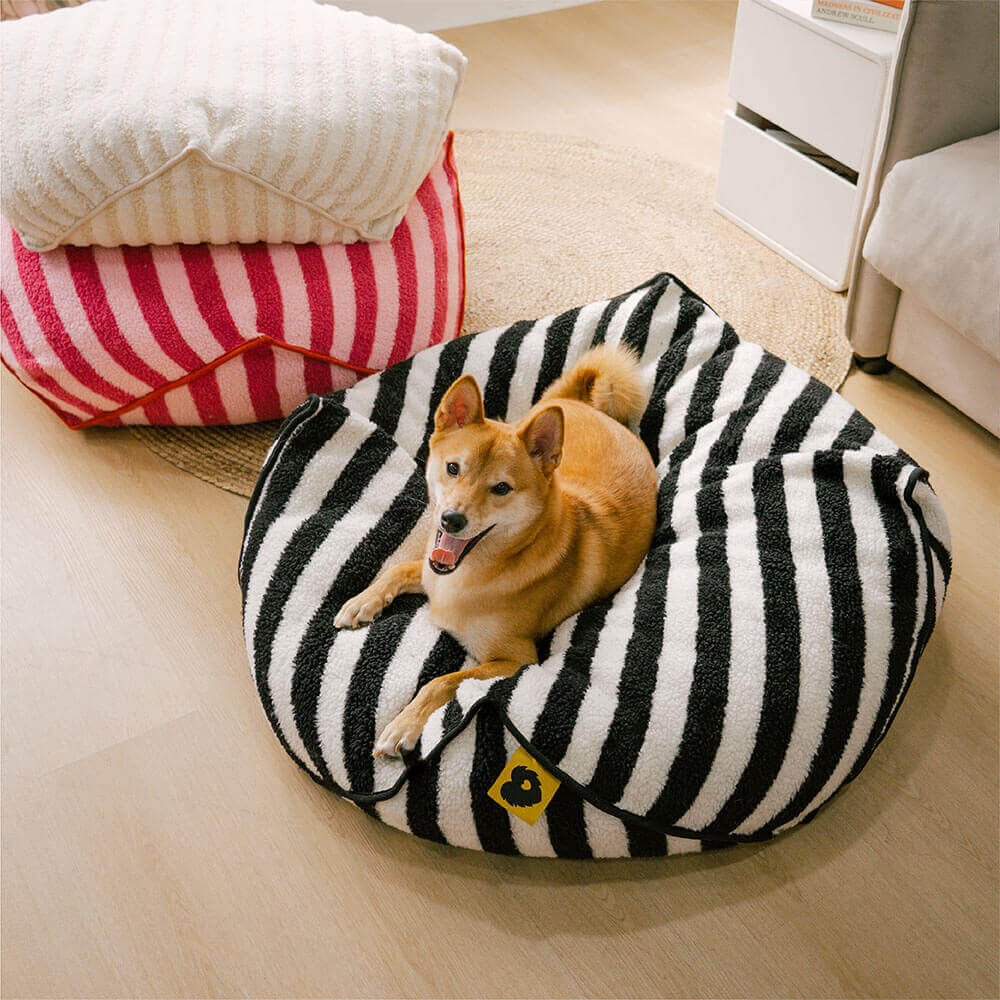 Trendy Striped Pattern Polygonal Calming Bean Bag Dog Bed