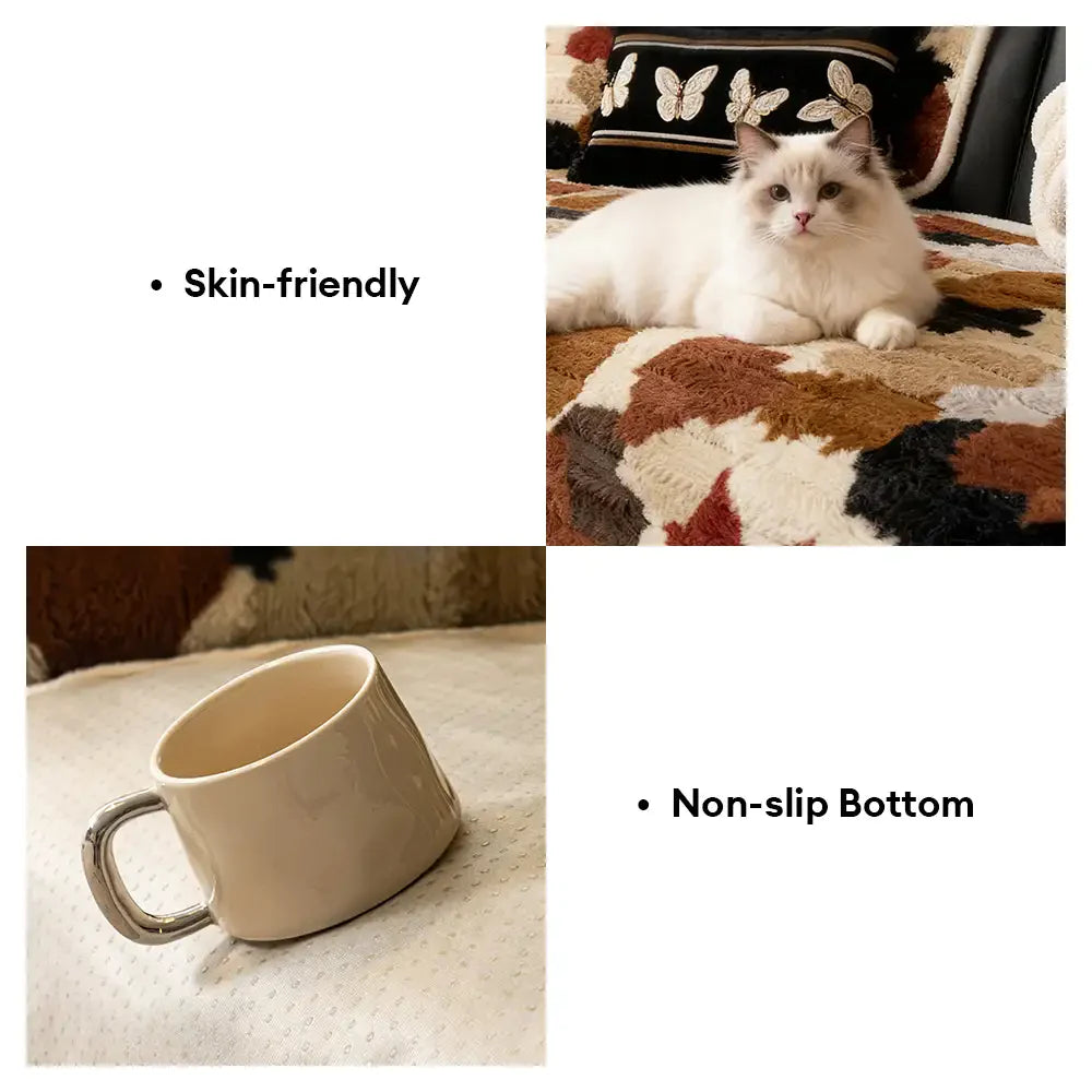 Stylish Color-Blocked Faux Rabbit Fur Soft Non-Slip Irregularly Shaped Couch Cover