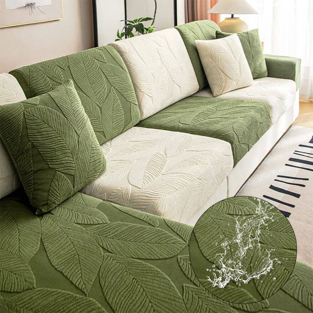 Modern Leaf Jacquard Water-Repellent Anti-Scratch Stretch Full Wrap Outdoor Couch Cover