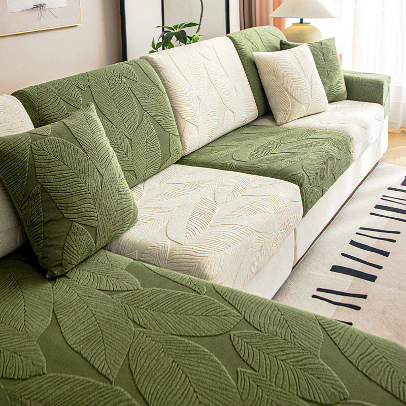Modern Leaf Jacquard Water-Repellent Anti-Scratch Stretch Full Wrap Outdoor Couch Cover