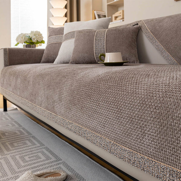 All-Season Modern Tweed Woven Chenille Anti-Slip Outdoor Couch Cover