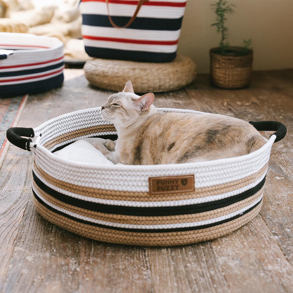 Handmade Lightweight Cotton Woven Beach Bag Pet Carrier- Summer Vacation