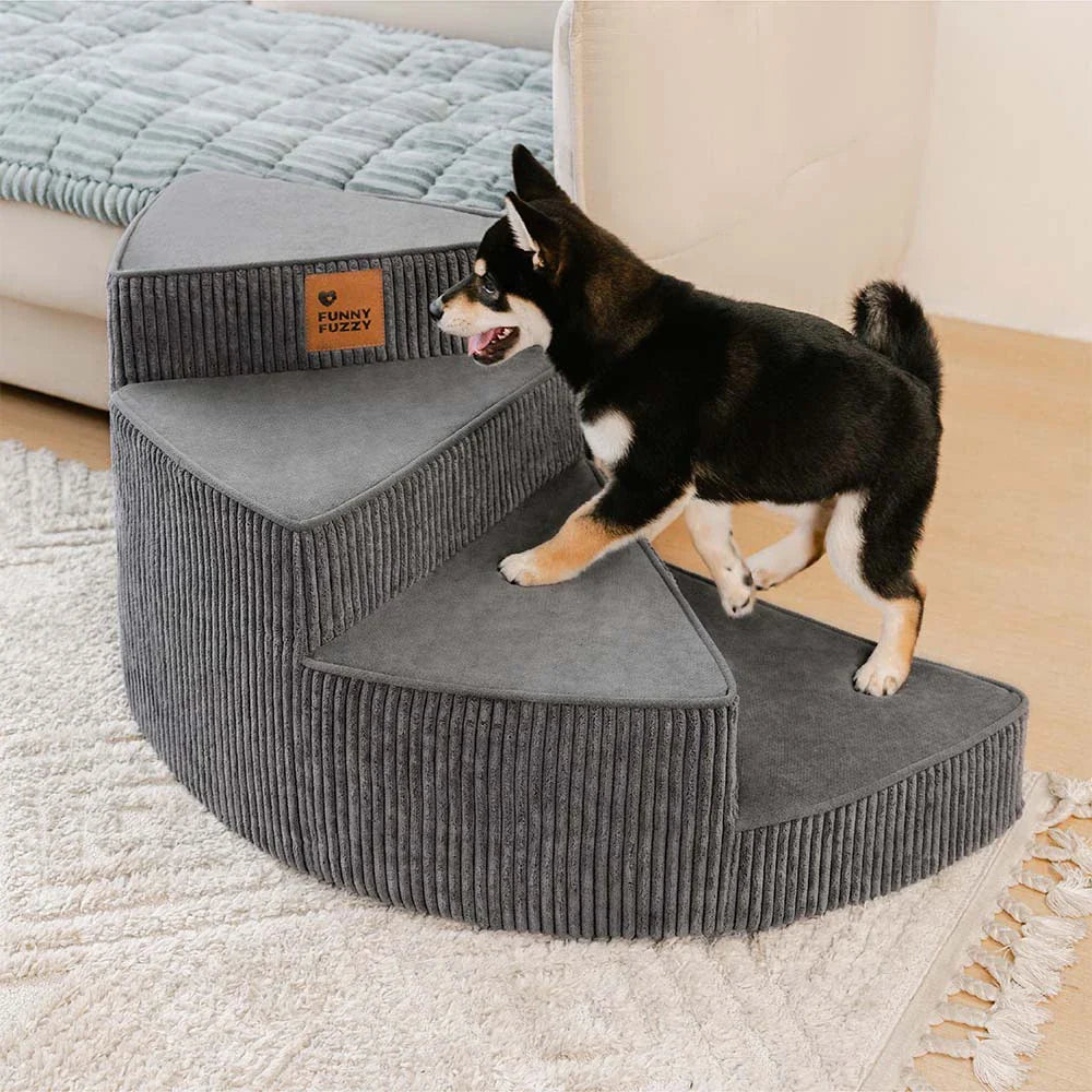 Cozy Corduroy Joint-Friendly Removable Spiral Pet Stairs - CreamyStep