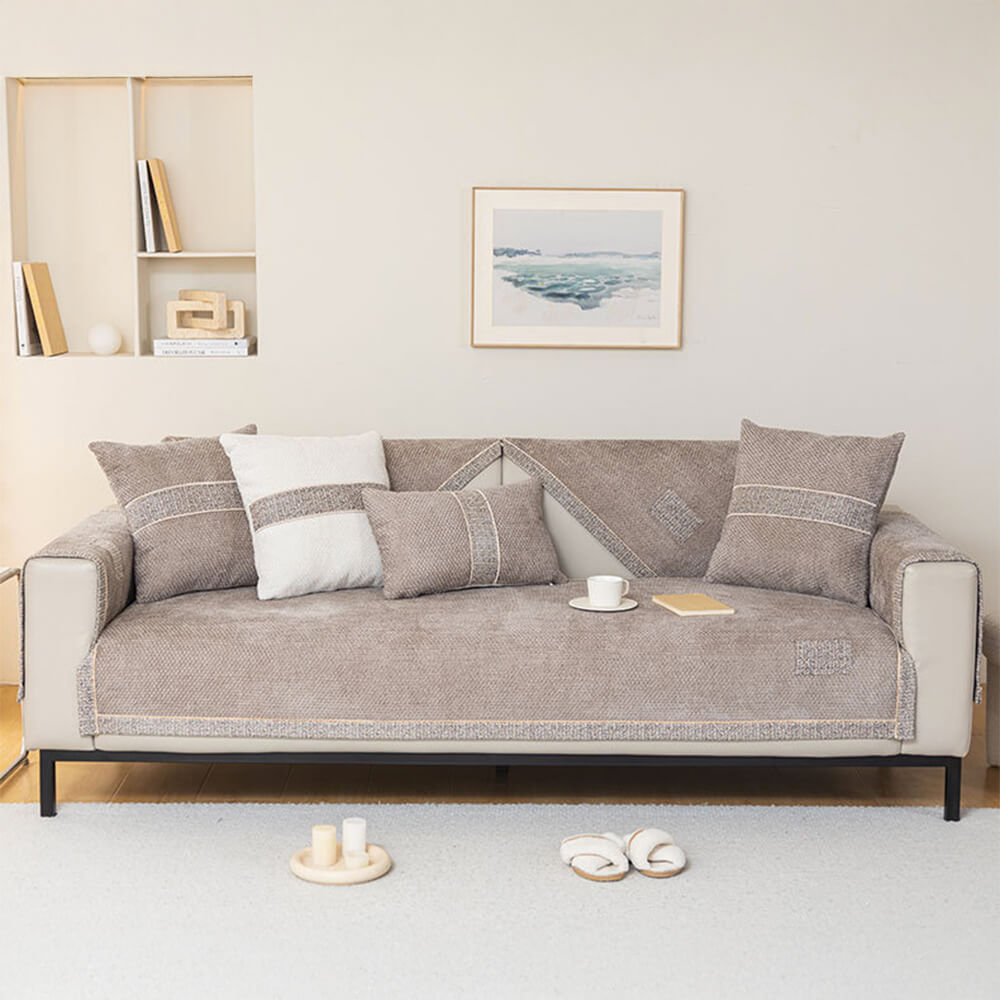 All-Season Modern Tweed Woven Chenille Anti-Slip Outdoor Couch Cover