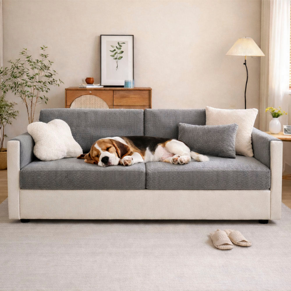 Vertical Stripe Corduroy Anti-Scratch Stretch Full-Cover Couch Cover