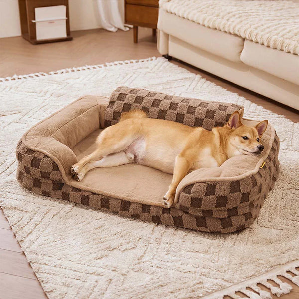 Checkered Fluffy Warm Washable Orthopedic Dog Bolster Bed – CloudNooki