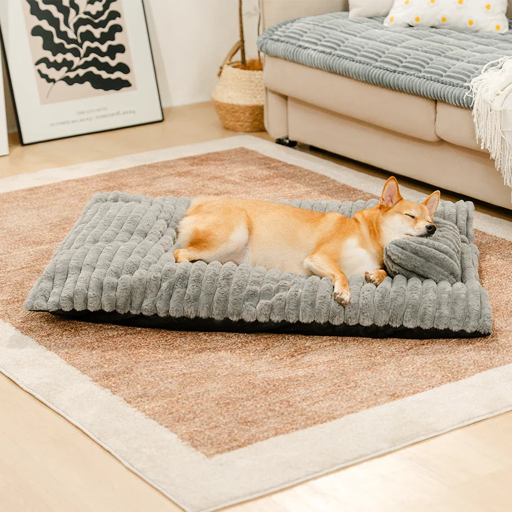 Plush Fluffy Thick Comfort Calming Dog Bed with Pillow