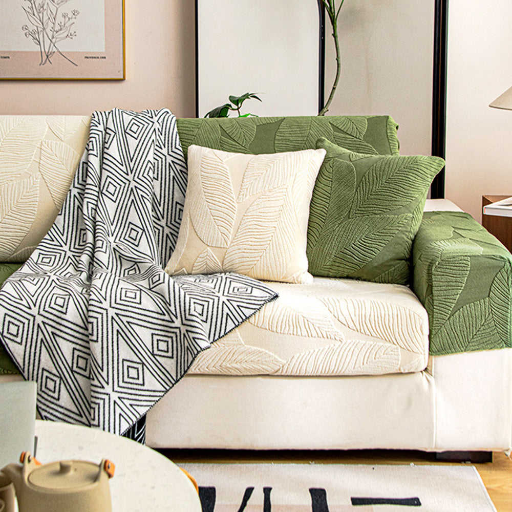 Modern Leaf Jacquard Water-Repellent Anti-Scratch Stretch Full Wrap Outdoor Couch Cover