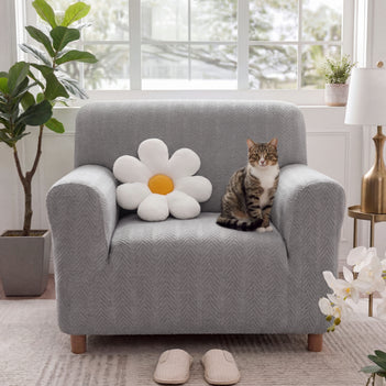 Elegant Herringbone Cream Aesthetic Stretch Armchair Sofa  Cover