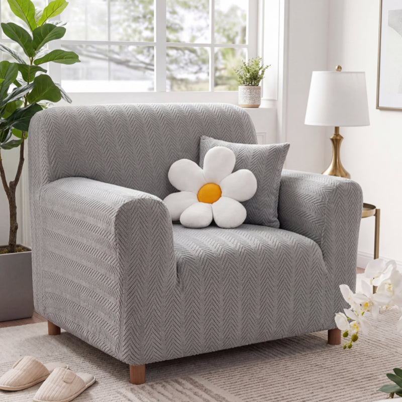 Elegant Herringbone Cream Aesthetic Stretch Armchair Sofa  Cover