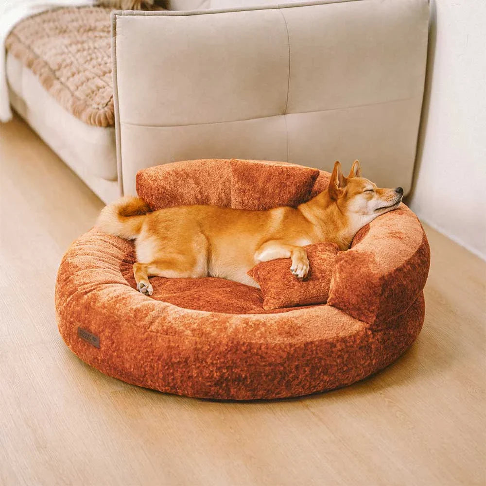 Luxe Diamond Velvet Removable Orthopedic Donut Dog Bed With Pillow - DreamNest
