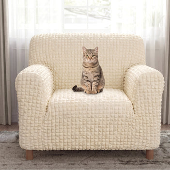 Cream Style Seersucker Breathable Stretchy Full-Coverage Armchair Couch Cover