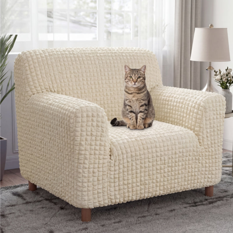 Cream Style Seersucker Breathable Stretchy Full-Coverage Armchair Couch Cover