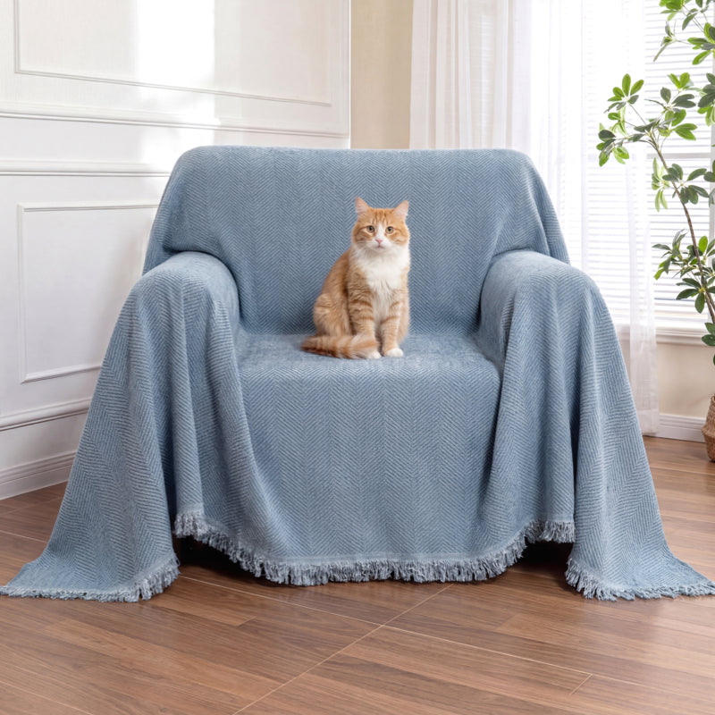 Chenille Blanket Herringbone Tassel Armchair Sofa Cover