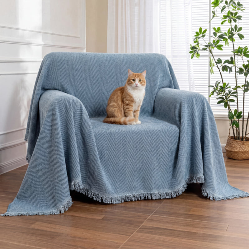 Chenille Blanket Herringbone Tassel Armchair Sofa Cover