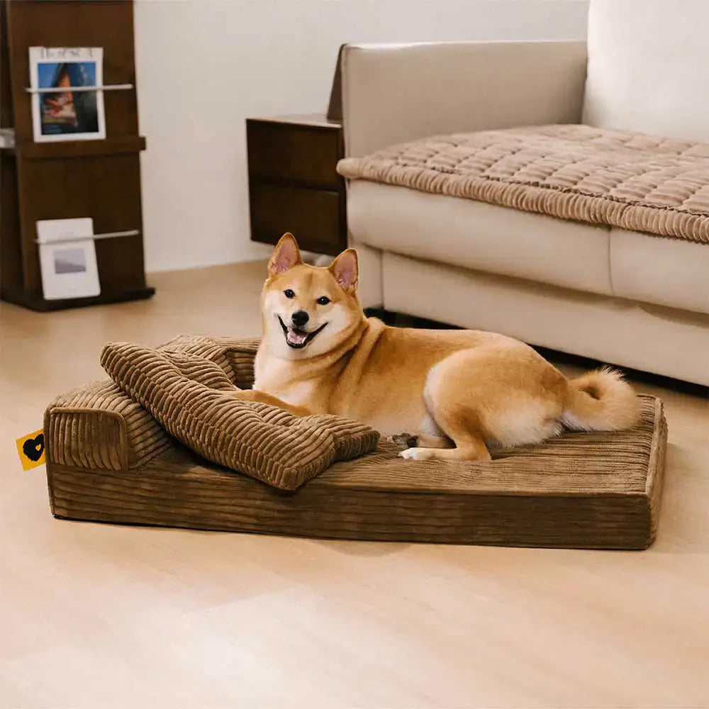 Corduroy Anti-Scratch Removable Orthopedic Dog Bed with Pillow - ComfySofa