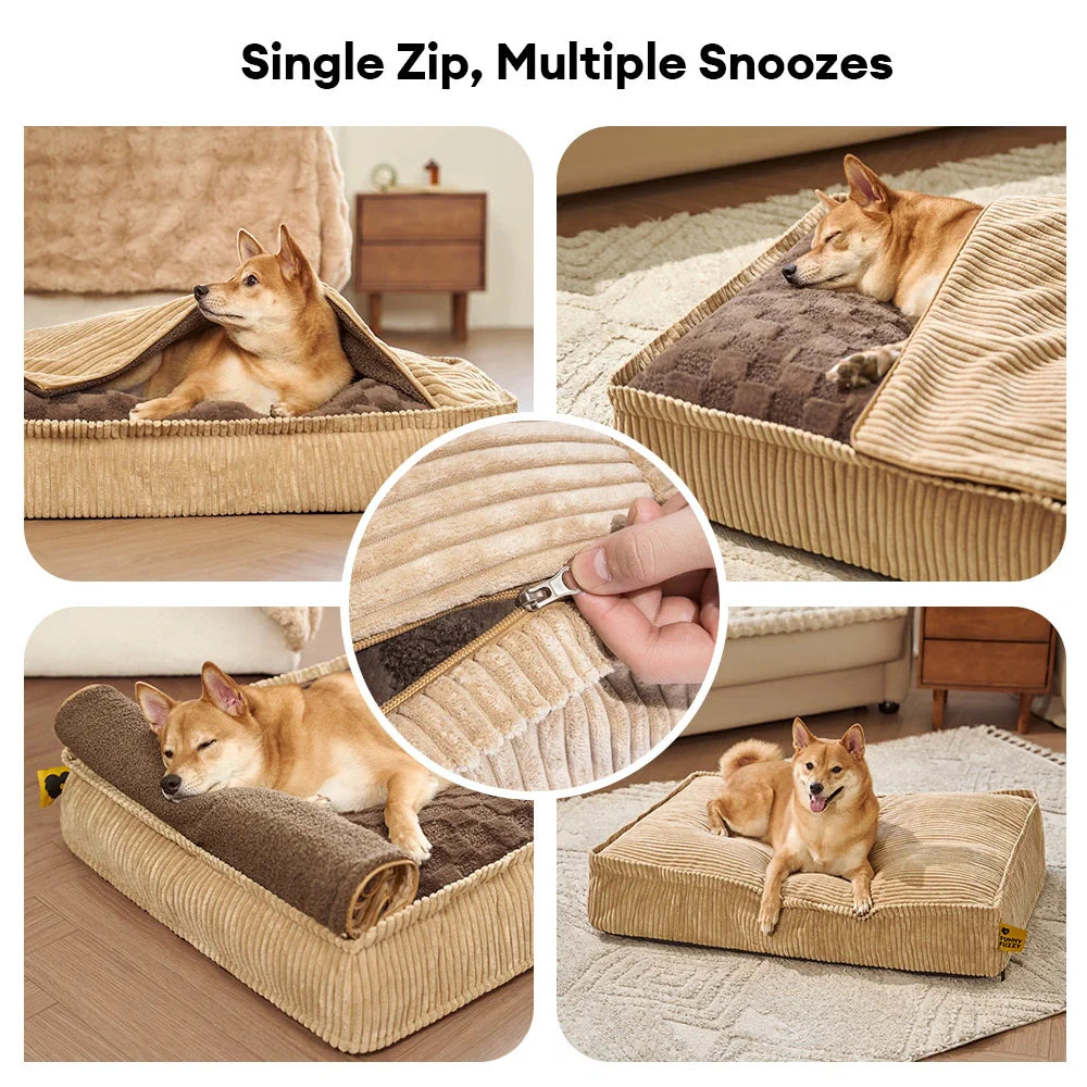 Fluffy Warm Detachable Orthopedic Dog Bed- Checker Cocoon