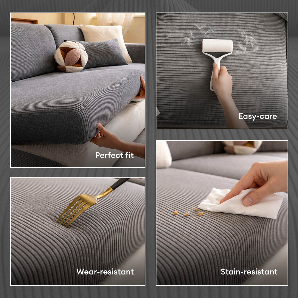 Vertical Stripe Corduroy Anti-Scratch Stretch Full-Cover Couch Cover
