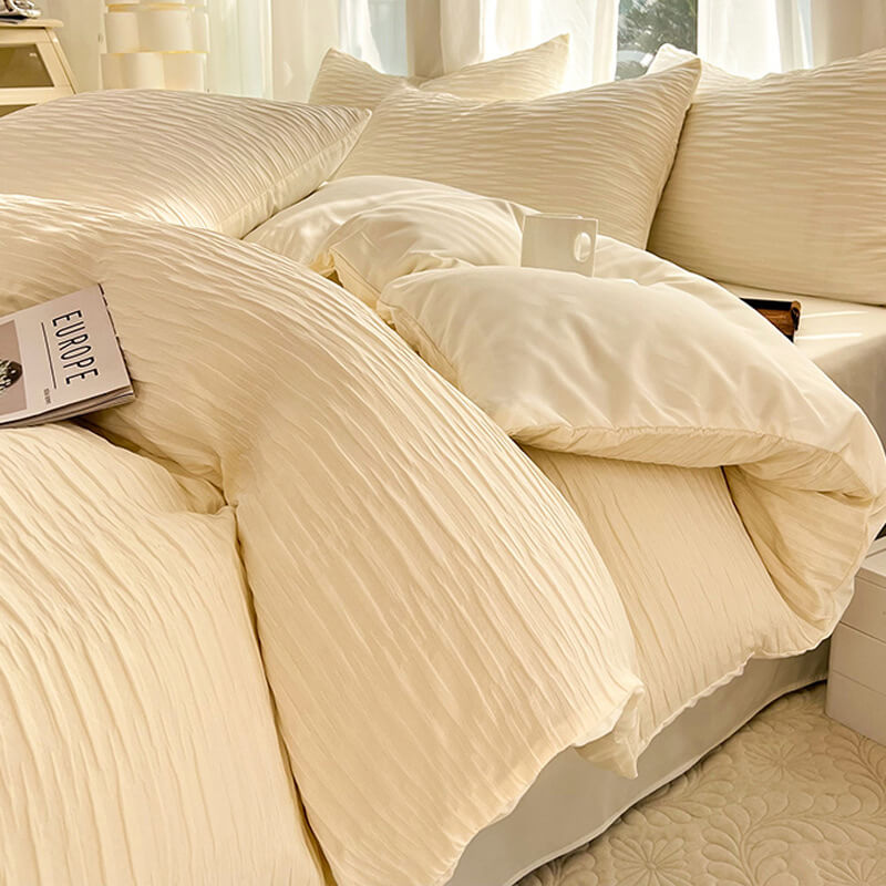 All-Seasons Seersucker Solid Color Comfort Bed Sheet Set