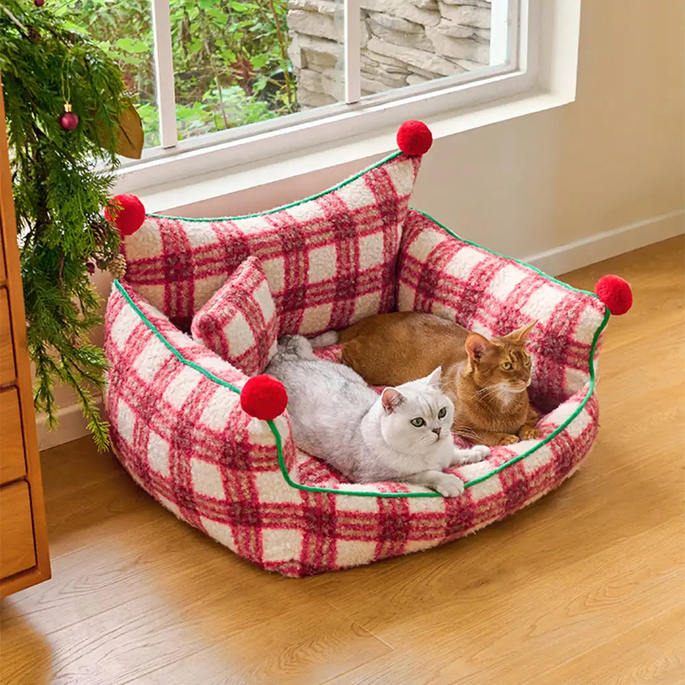Amusement Park Fashion Plaid Thickened Plush Dog Sofa Bed
