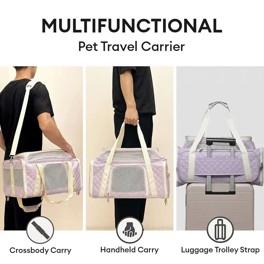 Classic Diamond Pattern Portable Large-Capacity Expandable Pet Carrier Bag