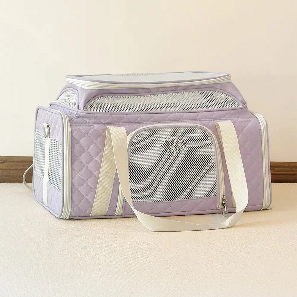 Classic Diamond Pattern Portable Large-Capacity Expandable Pet Carrier Bag