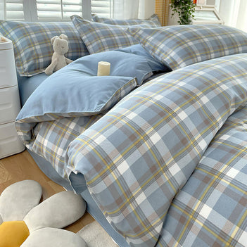 Classic Plaid Color Block Stylish Breathable Bed Sheet Set