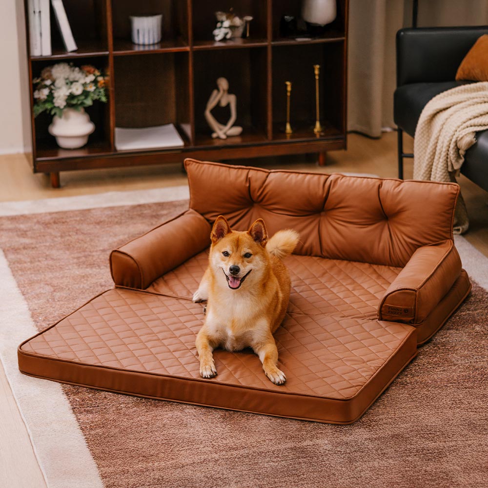 Luxe Faux Leather Foldable Orthopedic Large Dog Bed - Outdoor