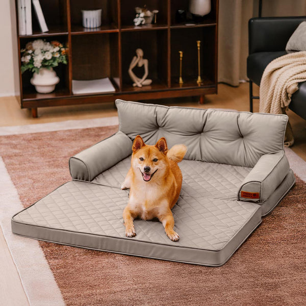 Luxe Faux Leather Foldable Orthopedic Large Dog Bed - Outdoor