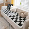 Cream-colored Large Plaid Square Fuzzy Pet Dog Mat Bed Couch Cover