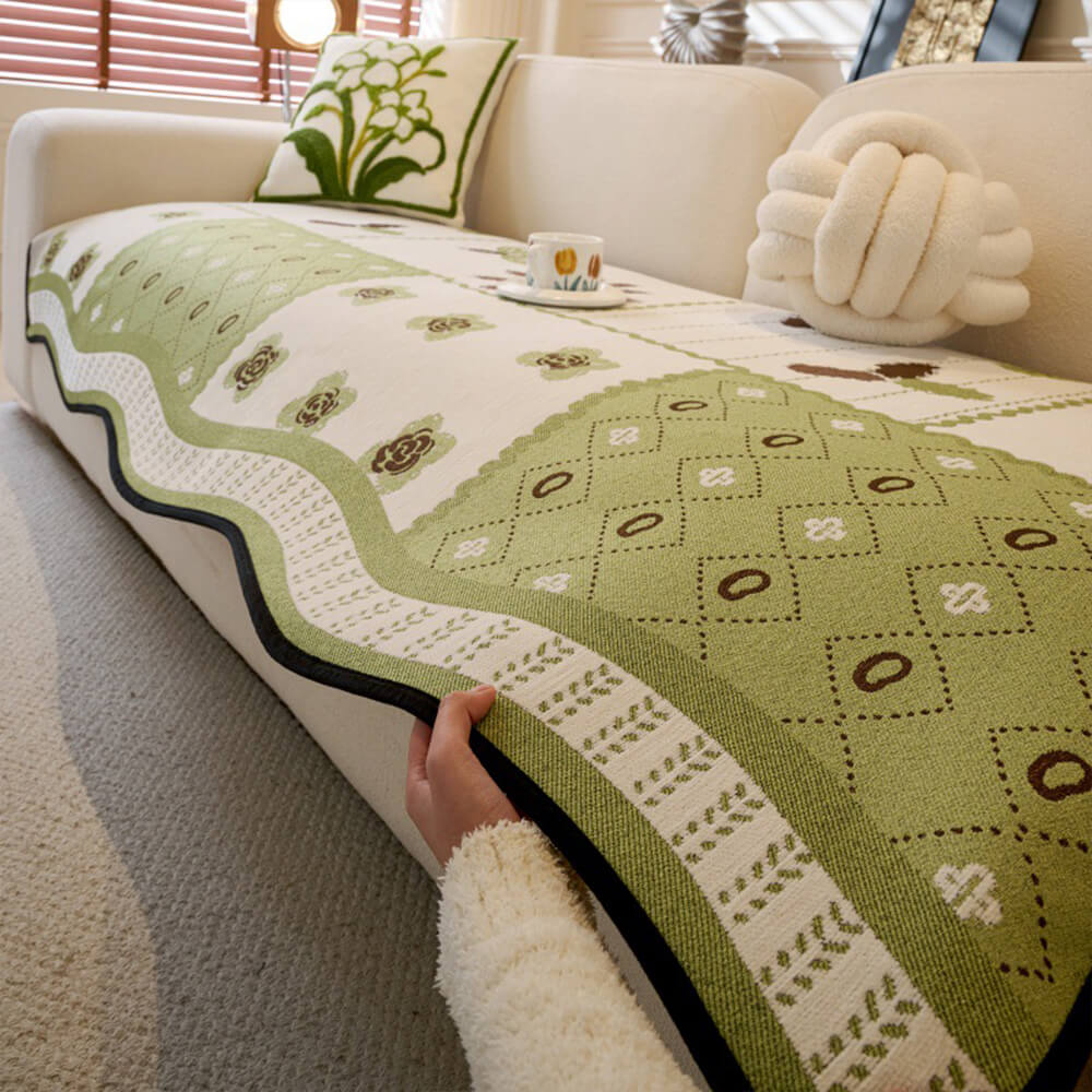 Chenille Scratch-resistant Fabric Pastoral Style  Irregular Shaped Non-slip Couch Cover