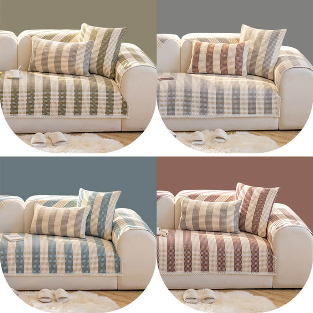 Cotton Linen Stripe Anti-scratch Furniture Protector Couch Cover