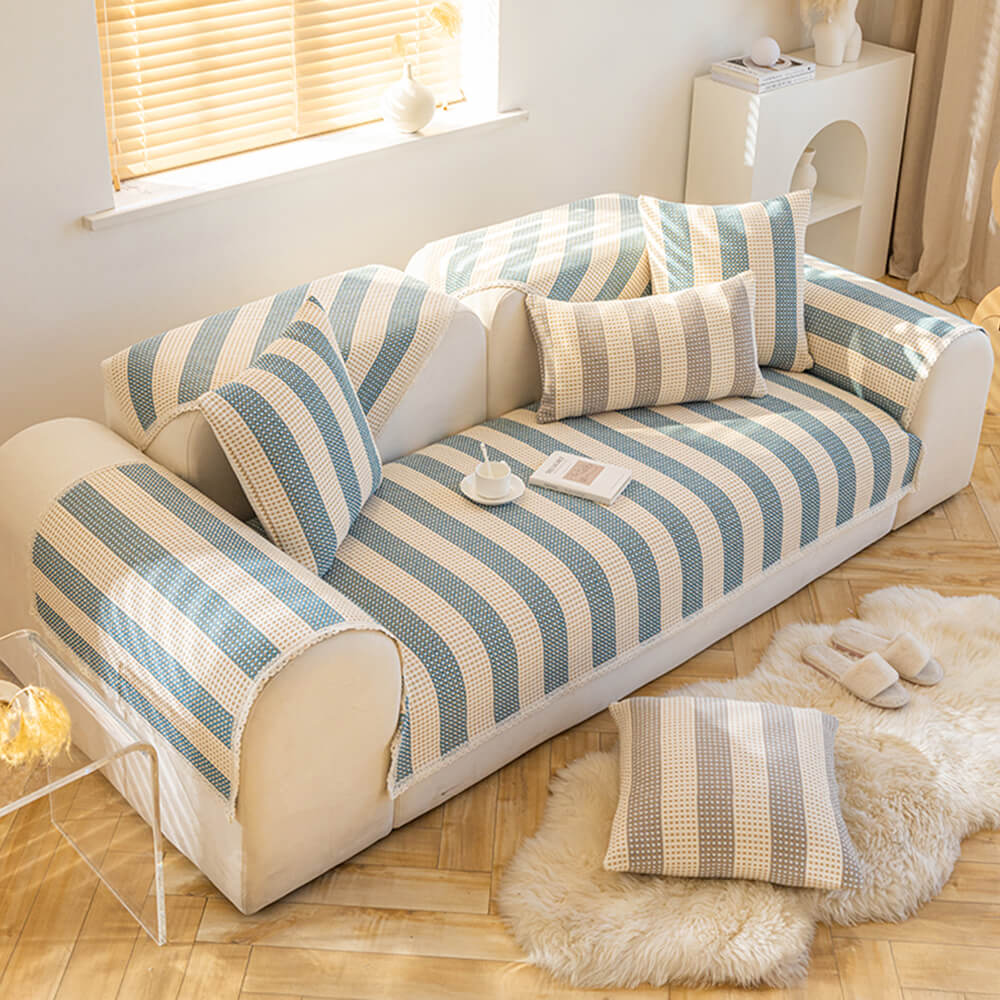 Cotton Linen Stripe Anti-scratch Furniture Protector Couch Cover