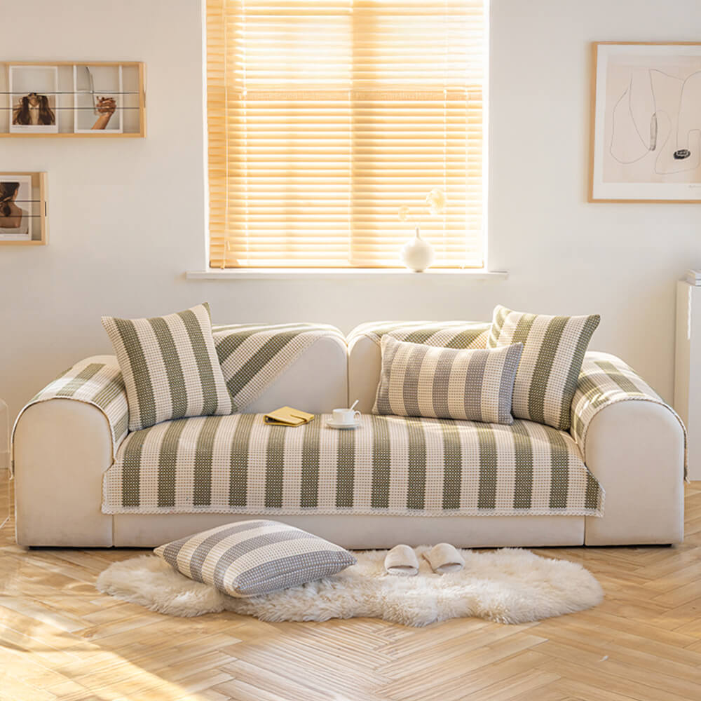Cotton Linen Stripe Anti-scratch Furniture Protector Couch Cover