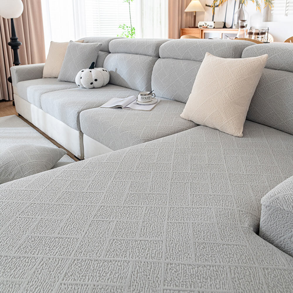 Diamond Jacquard Plush Full-Cover Stretch Couch Cover