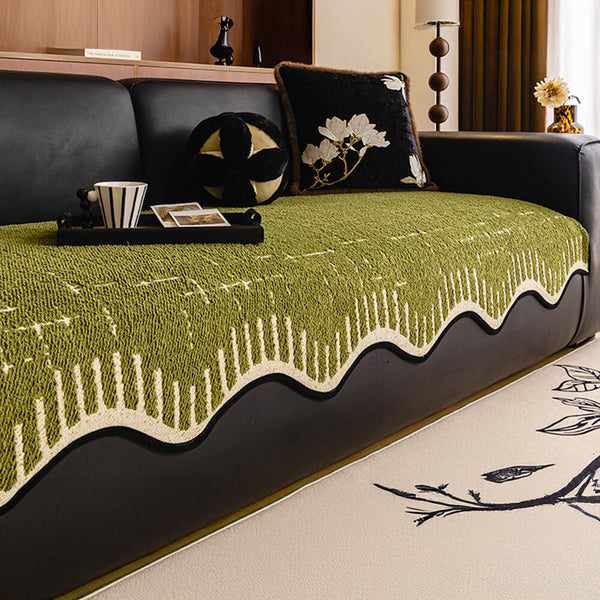 Soft Thickened Plush Couch Cover with Irregular Wave Edges