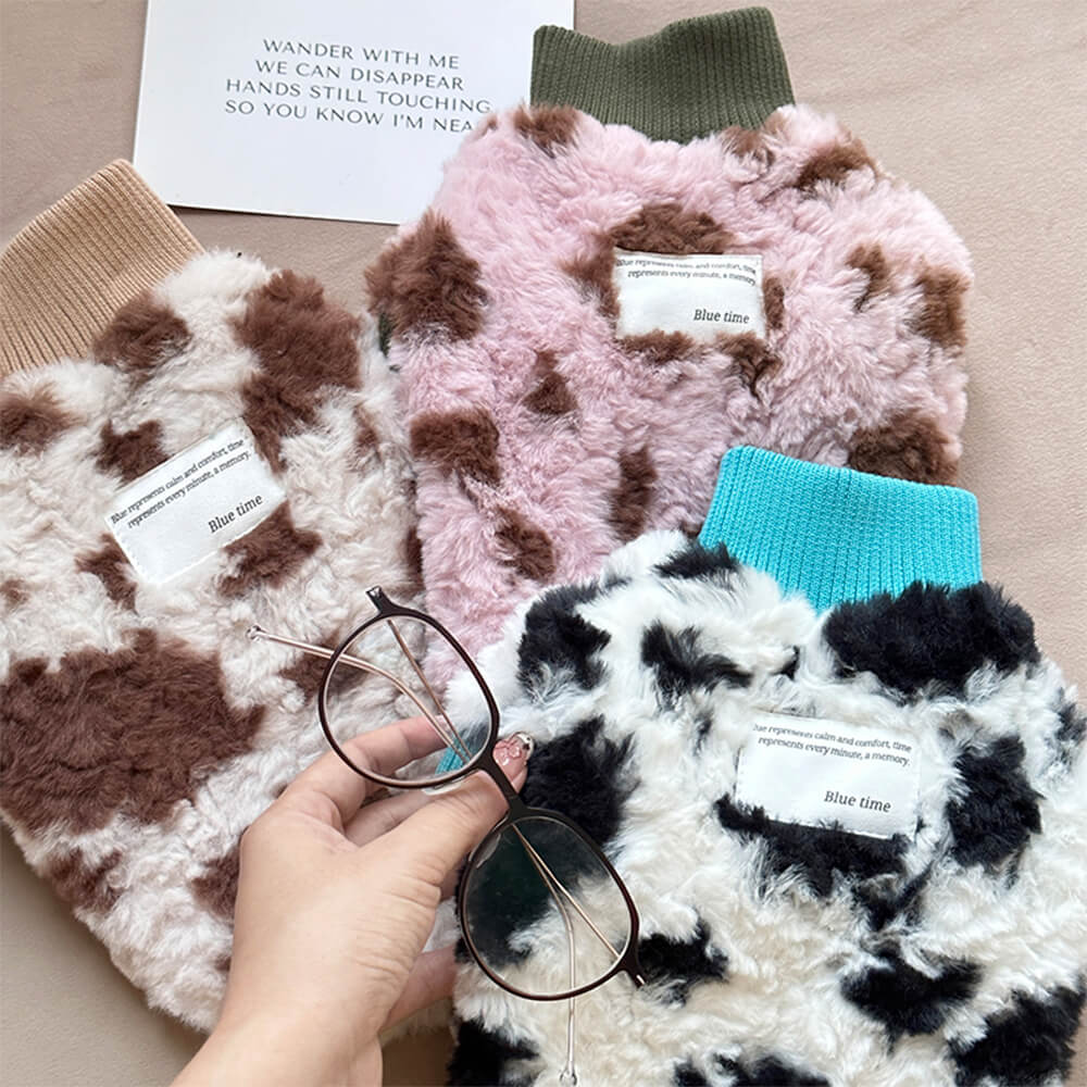 Fluffy Cow Print Dog Sweater - Cozy and Trendy Winter Wear