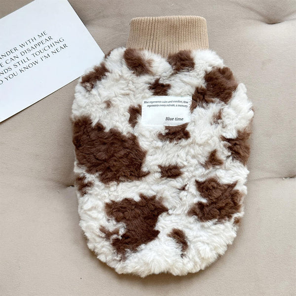 Fluffy Cow Print Dog Sweater - Cozy and Trendy Winter Wear