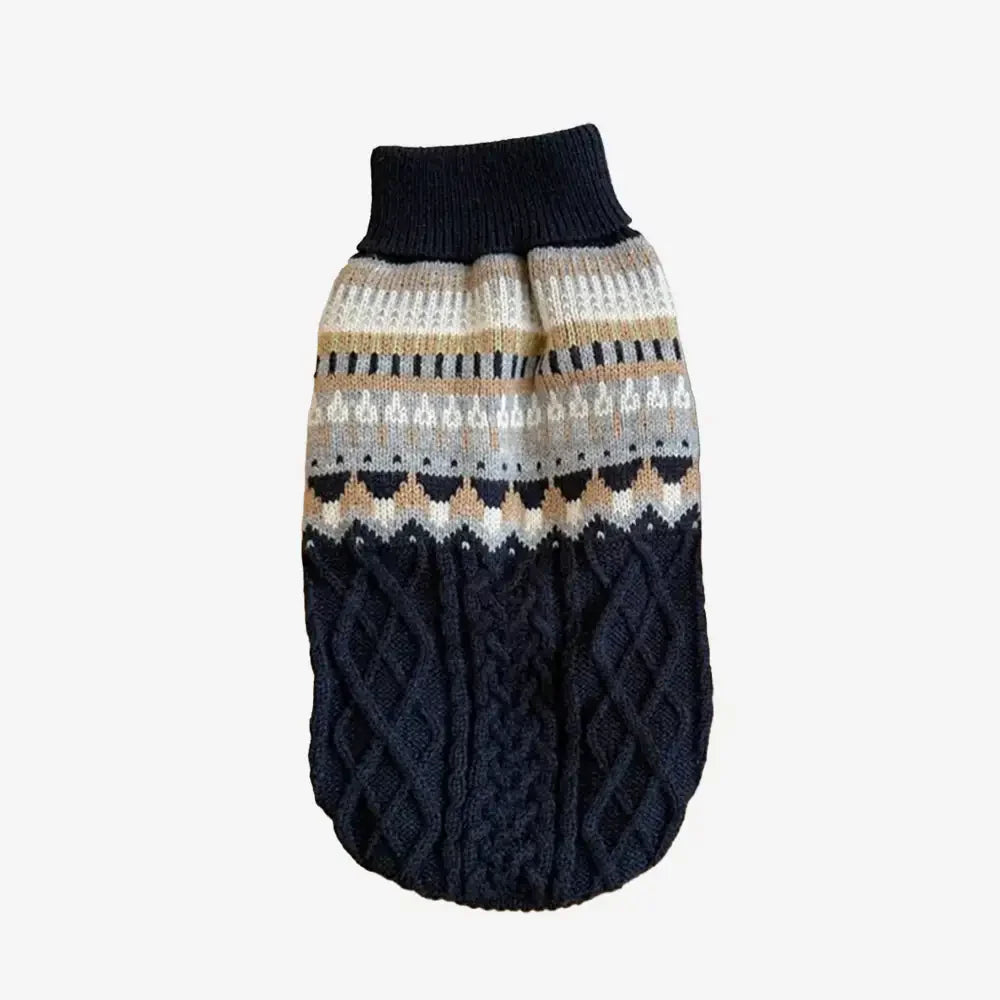 Fair Isle Pattern Knitted Linen Dog Sweater with Classic Collar