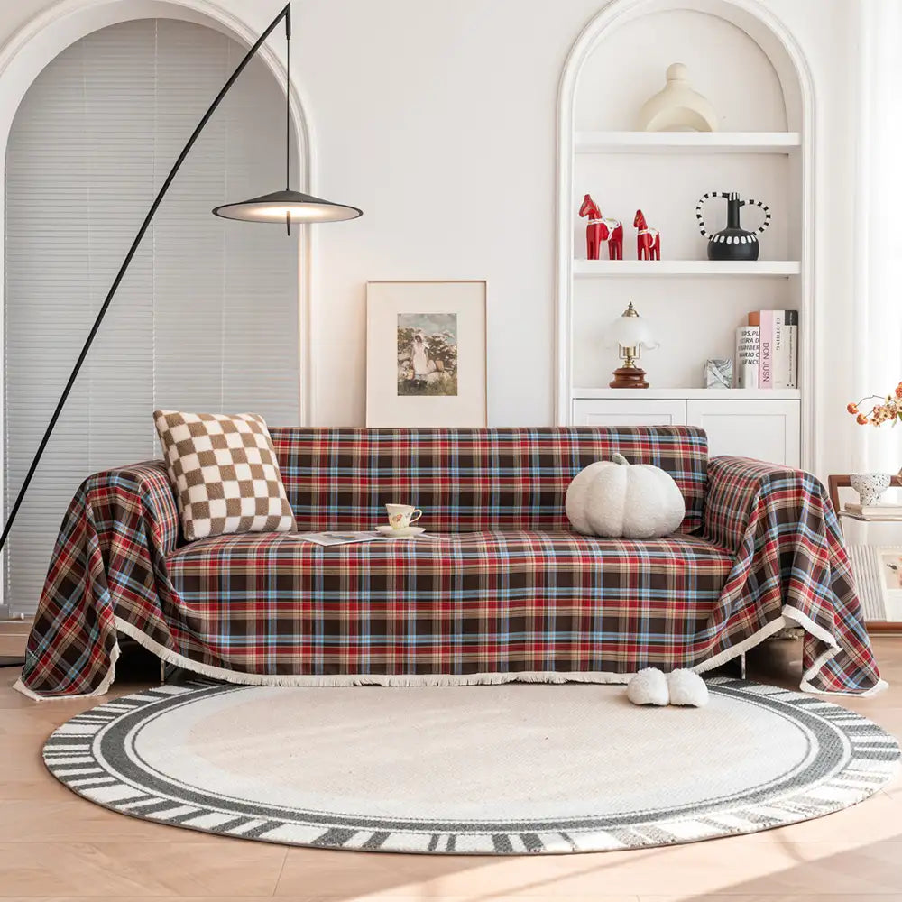 Festive Plaid Color Block Sofa Decoration Couch Cover