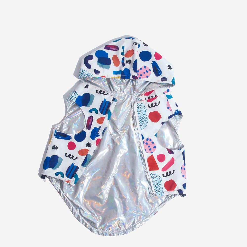 Reversible Waterproof Dog Rain Coat - Graffiti & Iridescent - FUNNYFUZZY