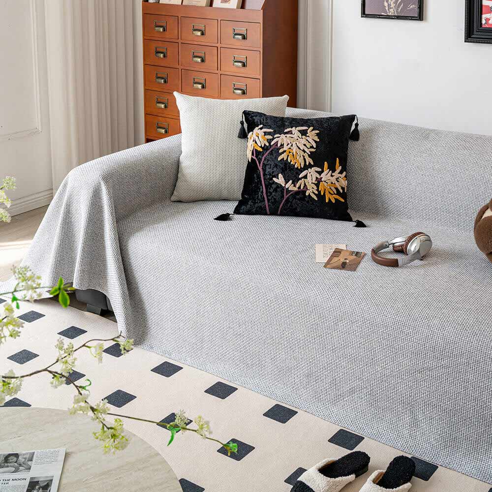 Breathable Woven Linen-Look Scratch-Resistant Throw Couch Cover