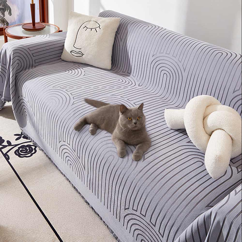 Minimalist Arch Motif Scratch-Resistant Chenille Throw Couch Cover