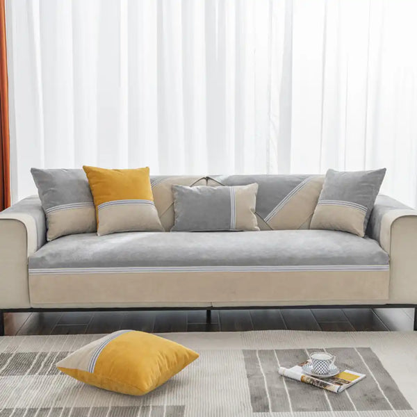 All Seasons Water-Resistant Colorblock Anti-Slip Couch Cover for Pets and Kids