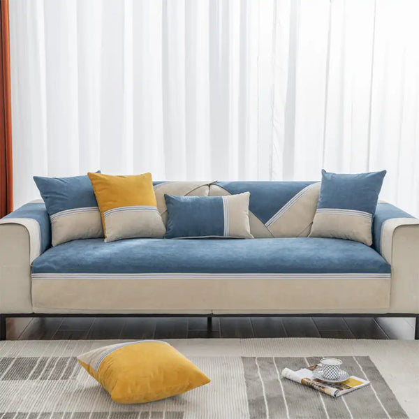 All Seasons Water-Resistant Colorblock Anti-Slip Couch Cover for Pets and Kids