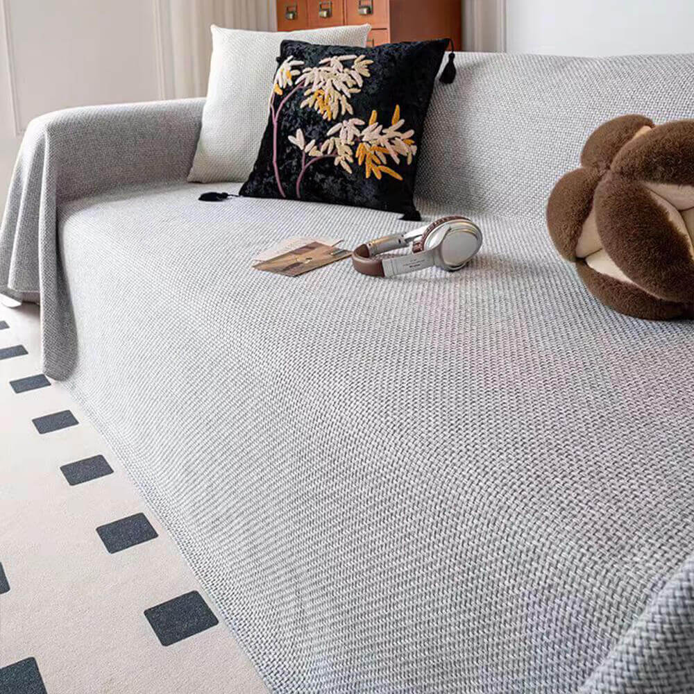 Breathable Woven Linen-Look Scratch-Resistant Throw Couch Cover