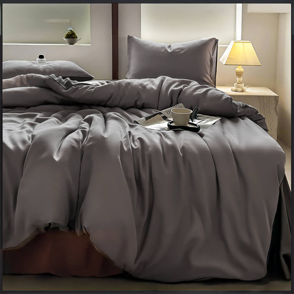 Comfortable Luxury Sateen 100% Bamboo Duvet Cover Bed Sheet Set