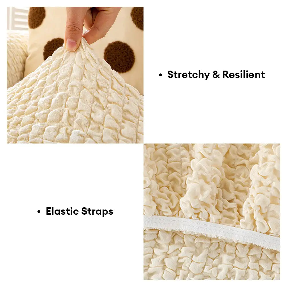 Cream Style Seersucker Breathable Stretchy Full-Coverage Magic Couch Cover