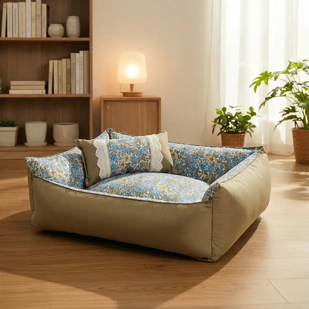 Floral Pattern Anti Static Washable All Season Dog Bed
