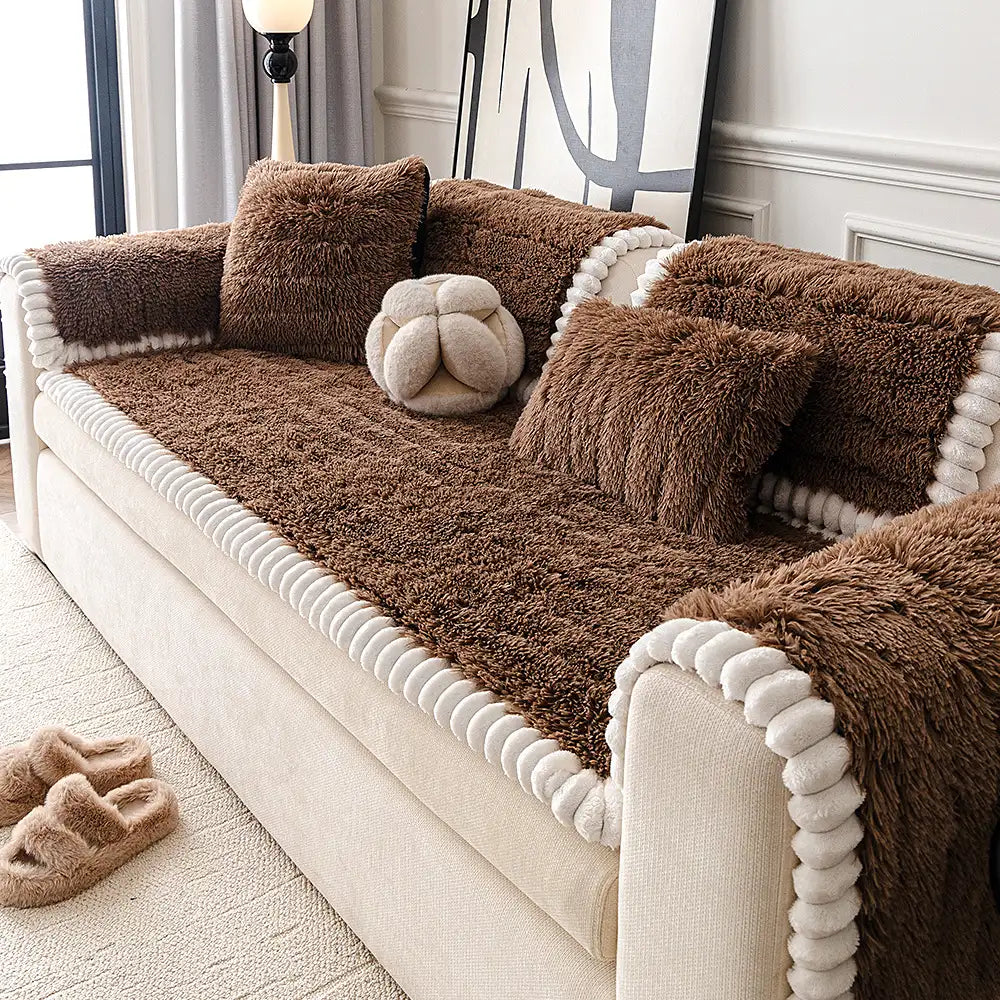 Luxury Fluffy Plush Thickened Comfortable Non-Slip Couch Cover